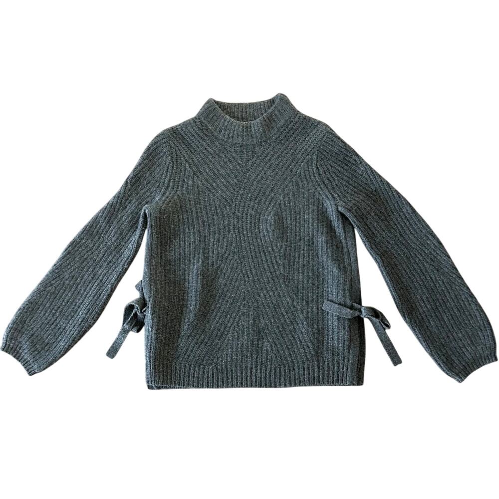 White + Warren Cashmere Sweater Charcoal Gray Mock Neck Rib Side Tie Size Small